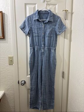 Denim Blue Short-Sleeve Jumpsuit